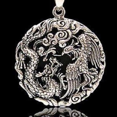Handmade 925 Sterling Siver Pendant - Dragon & Phonix