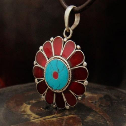 Handmade Tibetan Coral Pendant Tibetan Sterling Silver Pendant