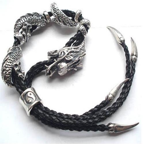 Handmade Tibetan Leather Silver Dragon Bracelet