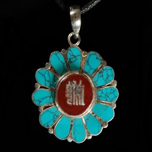 Handmade Tibetan Silver Kalachakra Buddhist Symbol Pendant