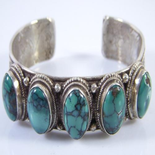 Handmade Tibetan Sterling Silver Turquoise Bracelet