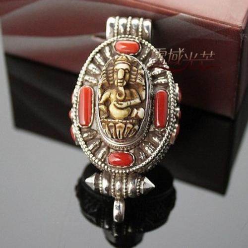 Tibetan Ganesh Gau Box Pendant Handmade Sterling Pendant