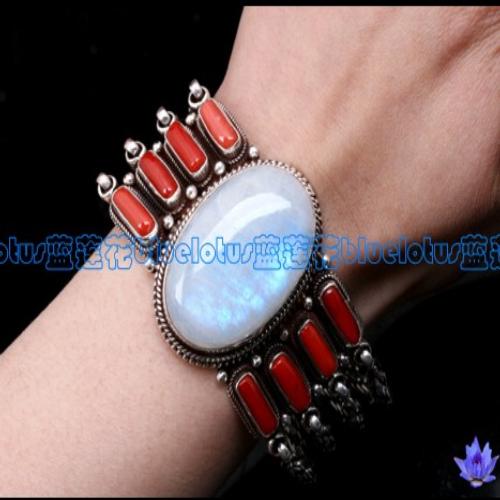 Tibetan Handmade Sterling Bracelet Tibetan Coral Moonstone Bracelet