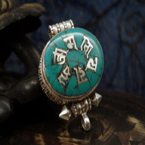 Tibetan OM Mantra Gau Box Pendant Handmade Turquoise Pendant