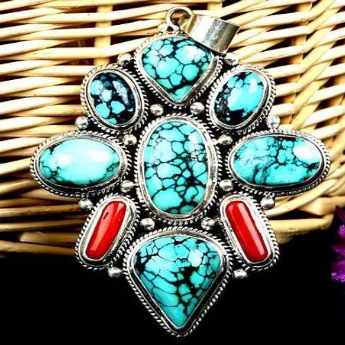 Tibetan Turquoise Pendant Tibetan Handmade Charming Pendant