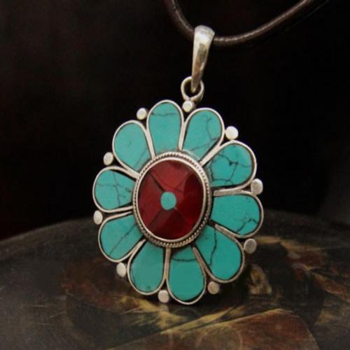 Tibetan Turquosie Coral Pendant Handmade Tibetan Pendant