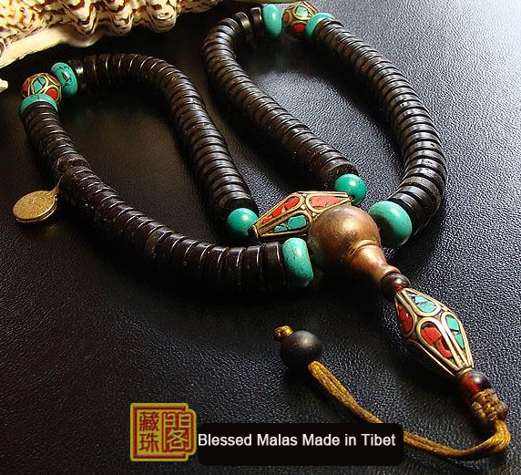 10MM Coconut Shell Old Copper Mala Tibetan Buddhist Prayer Beads Mala