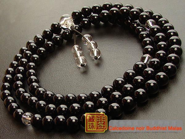 Nepalese 8MM Calcedoine noir Buddhist Prayer Malas