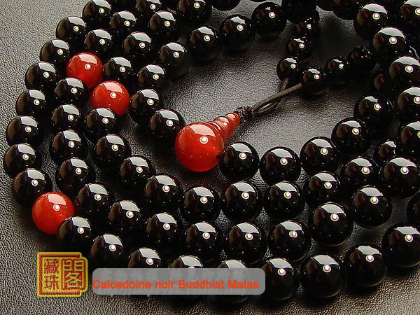 8MM Calcedoine noir Buddhist Prayer Malas