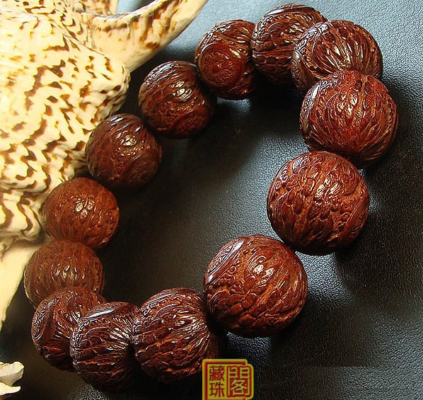 Consecration Tibetan 18MM Redsandalwood Buddhist Symbol Mala Bracelet - Dharma Wheel (chakra)