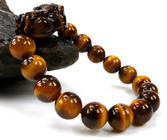 Handmade 10MM Tiger Eyes Pixiu Wrist Malas Bracelet