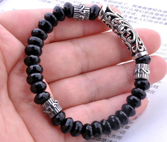 Handmade Onyx Lucky Bracelet Handmade Tibetan Sterling Silver Bracelet