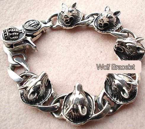 Handmade Sterling Silver Wolf Head Bracelet