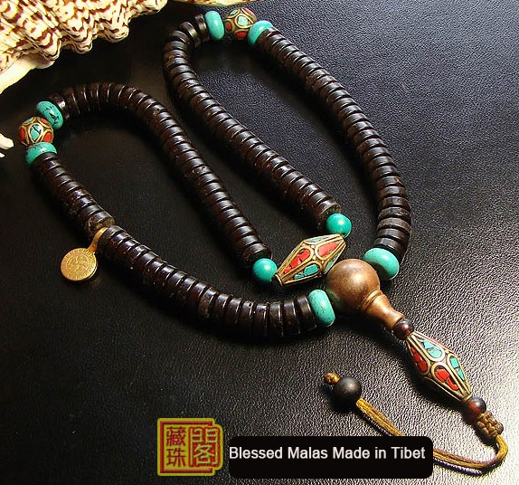 Handmade Tibetan 10MM Coconut Shell Old Copper Mala 108 Beads Mala Buddhist Prayer Beads