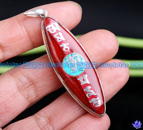 Handmade Tibetan Coral OM Mantra Pendant