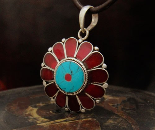 Handmade Tibetan Coral Pendant Tibetan Sterling Silver Pendant