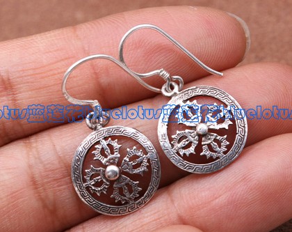 Handmade Tibetan Earrings Coral Sterling Silver Dorje Earrings
