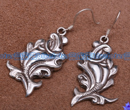 Handmade Tibetan Earrings Sterling Earrings - Double Fish