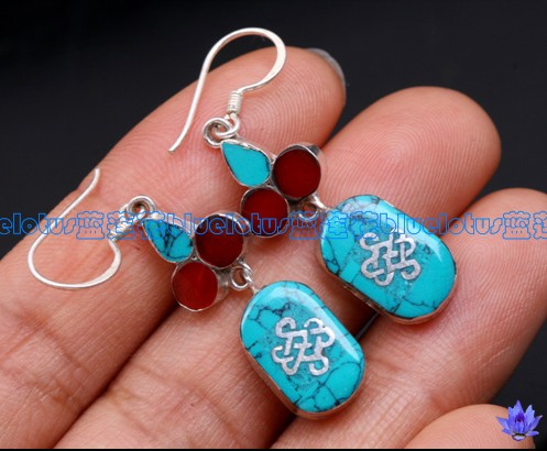 Handmade Tibetan Earrings Sterling Silver Endless Knot Symbols Earrings