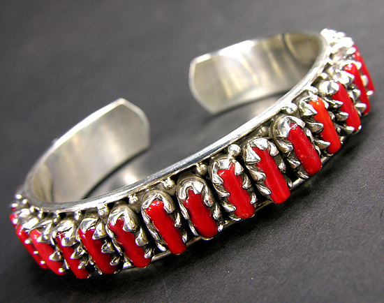 Handmade Tibetan Jewelry Red Coral Stirling Silver Bracelet