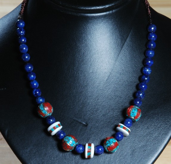 Handmade Tibetan Lapis Lazuli Turquoise Coral Necklace