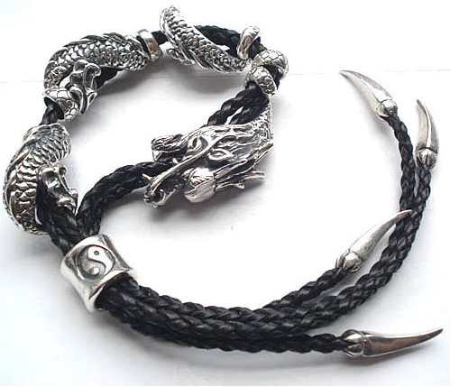 Handmade Tibetan Leather Silver Dragon Bracelet