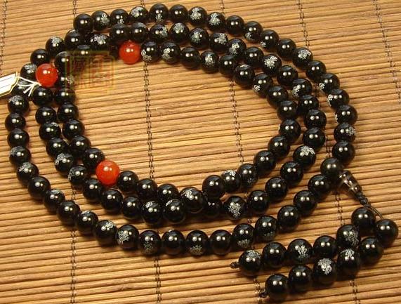 Handmade Tibetan Malas Calcedoine Noir Lotus Buddhism Beads