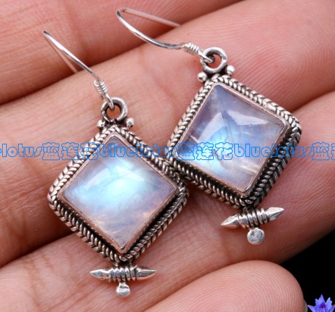 Handmade Tibetan Moonstone Sterling Silver Earrings