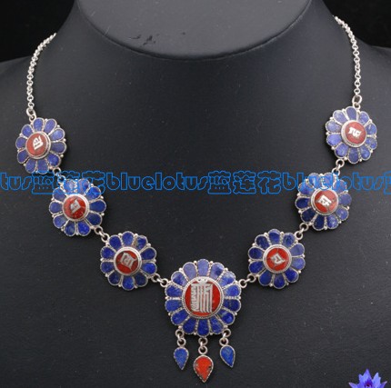 Handmade Tibetan OM Mantra Necklace Lapis Lazuli Sterling Silver Necklace