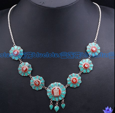 Handmade Tibetan OM Mantra Necklace Tibetan Turquoise Necklace