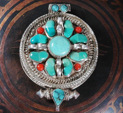 Handmade Tibetan Prayer Box Pendant Coral Gau Pendant