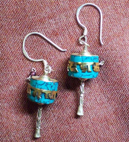 Handmade Tibetan Prayer Wheel Earrings