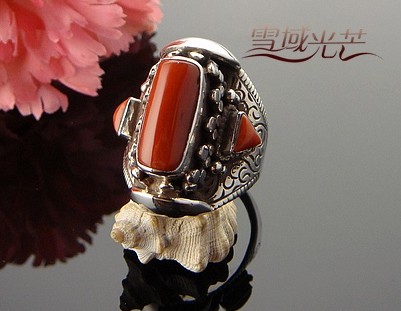 Handmade Tibetan Red Coral Sterling Silver Ring