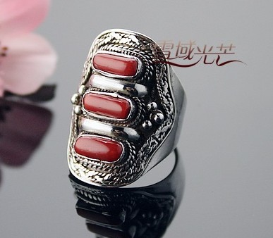 Handmade Tibetan Ring Coral Sterling Silver Coral Ring