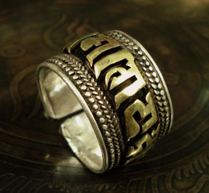 Handmade Tibetan Ring Six-Words Proverb Sterling Silver Ring