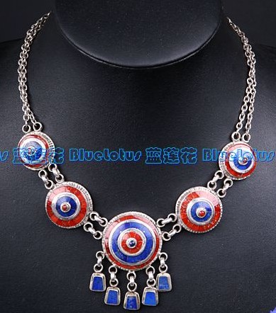 Handmade Tibetan Sterling Coral & Lapis Lazuli Necklace