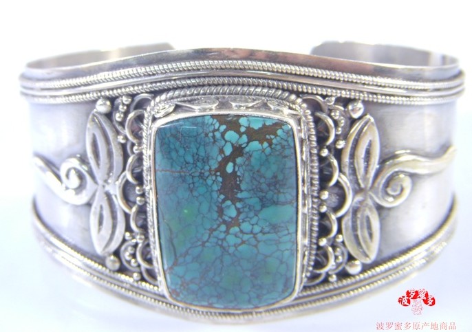 Handmade Tibetan Sterling Silver Buddha Eye Turquoise Bracelet