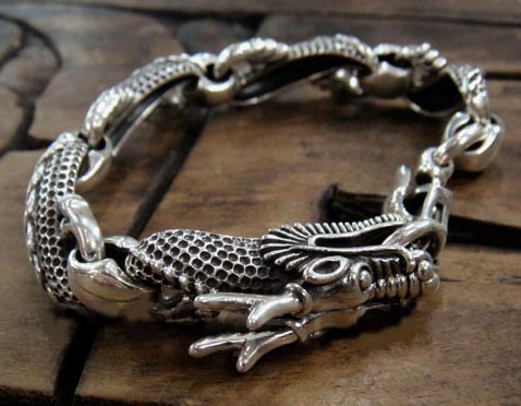 Handmade Tibetan Sterling Silver Dragon Bracelet