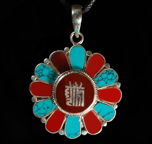 Tibet Handmade Sterling Silver Kalachakra Buddhist Symbol Pendant