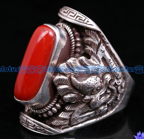 Handmade Tibetan Sterling Silver Red Coral Ring