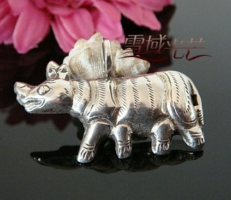 Handmade Tibetan Sterling Silver Rhinoceros Pendant