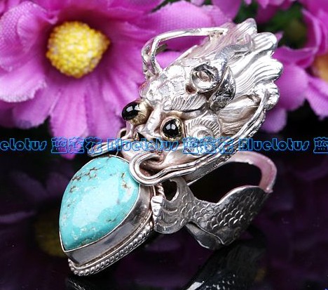 Handmade Tibetan Sterling Silver Ring Turquoise Dragon Ring