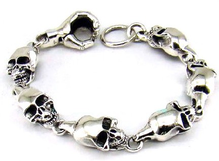Handmade Tibetan Sterling Silver Skull Bracelet