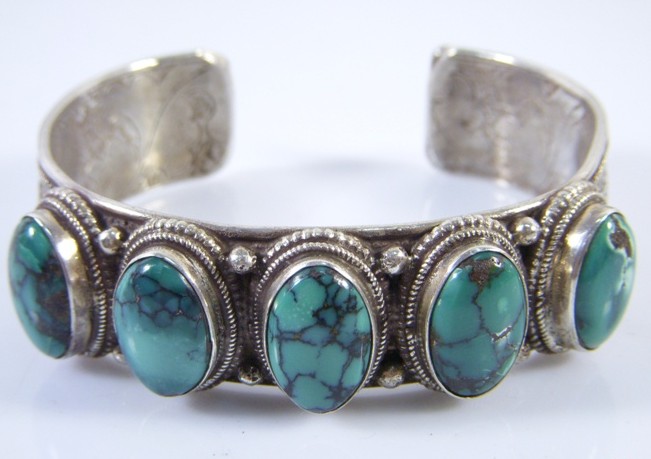 Handmade Tibetan Sterling Silver Turquoise Bracelet