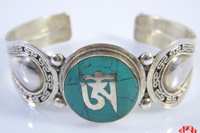 Handmade Tibetan Sterling Silver Turquoise OM Bracelet
