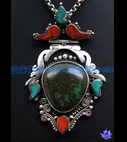 Handmade Tibetan Sterling Silver Turquoise Pendant