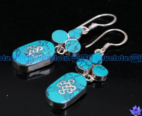 Handmade Tibetan Sterling Turquoise Endless Knot Earrings