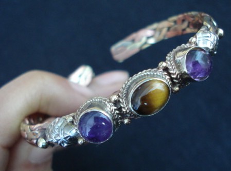 Handmade Tibetan Three-color copper Bracelet Amythest Bracelet