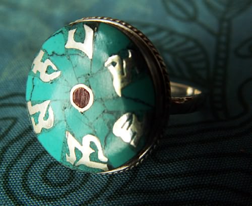 Handmade Tibetan Turquoise OM Mantra Ring