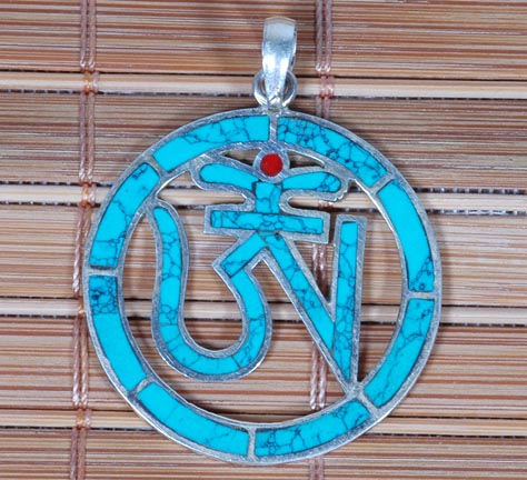 Handmade Tibetan Turquoise OM Pendant Sterling Silver Pendant